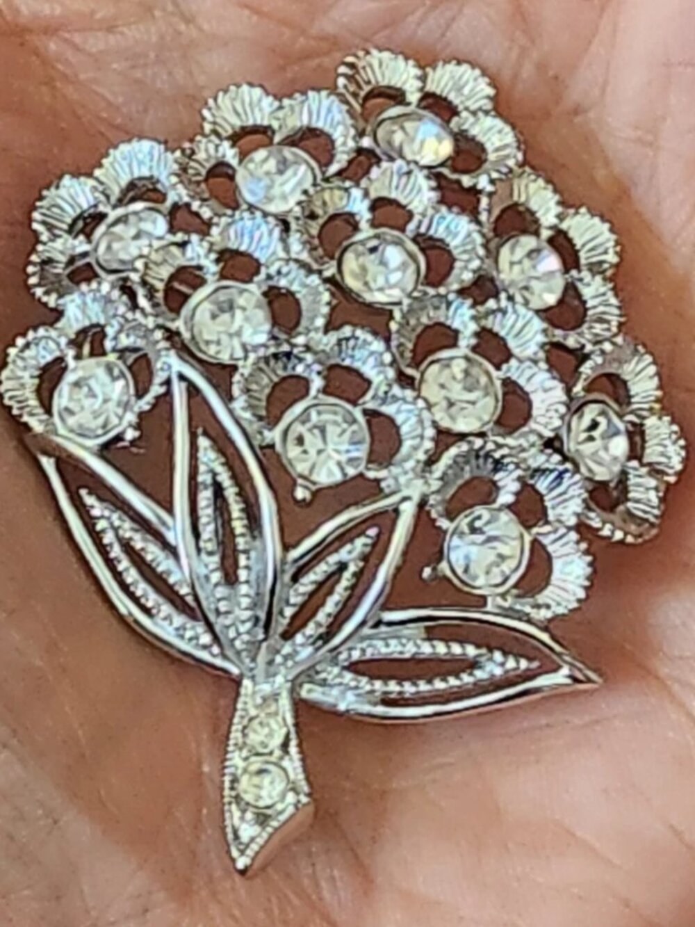 Vtg 70's Sarah Coventry Sparkle Lites Rhinestone Bouquet Brooch Pin Silver Tone - Picture 12 of 12
